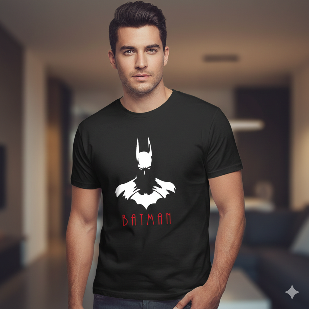 Polera Negra Batman Sombra Estampada 100% Algodón estilo-2