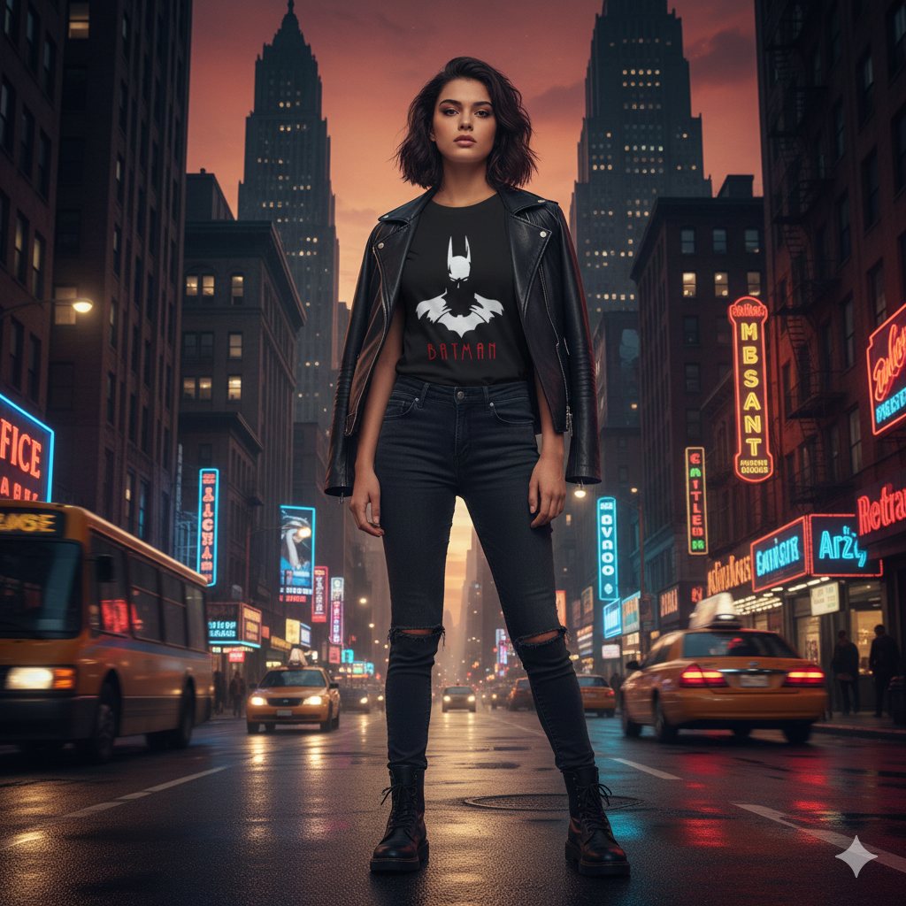 Polera Negra Batman Sombra Estampada 100% Algodón estilo-3