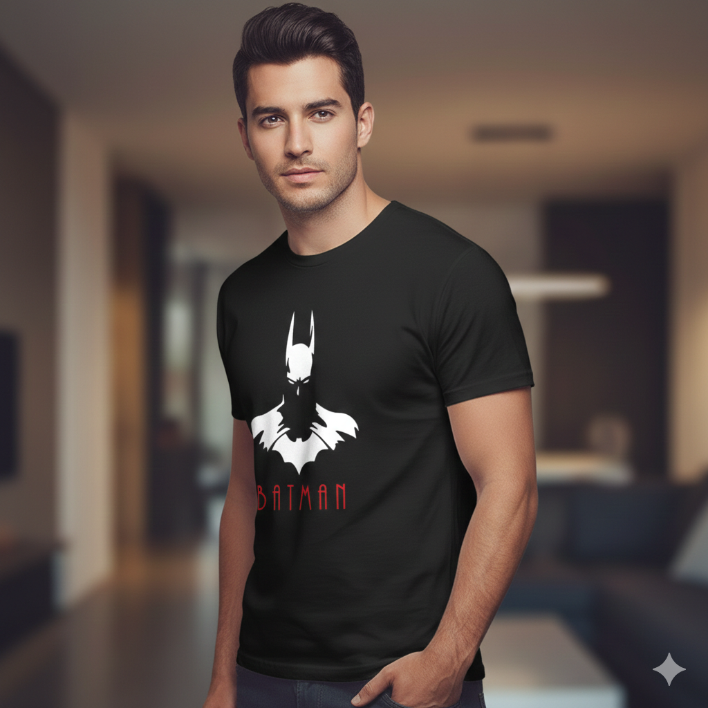 Polera Negra Batman Sombra Estampada 100% Algodón estilo-4