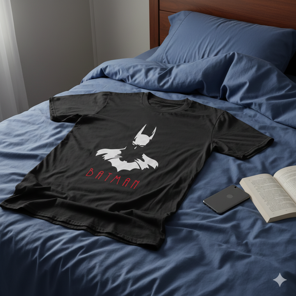 Polera Negra Batman Sombra Estampada 100% Algodón estilo-6