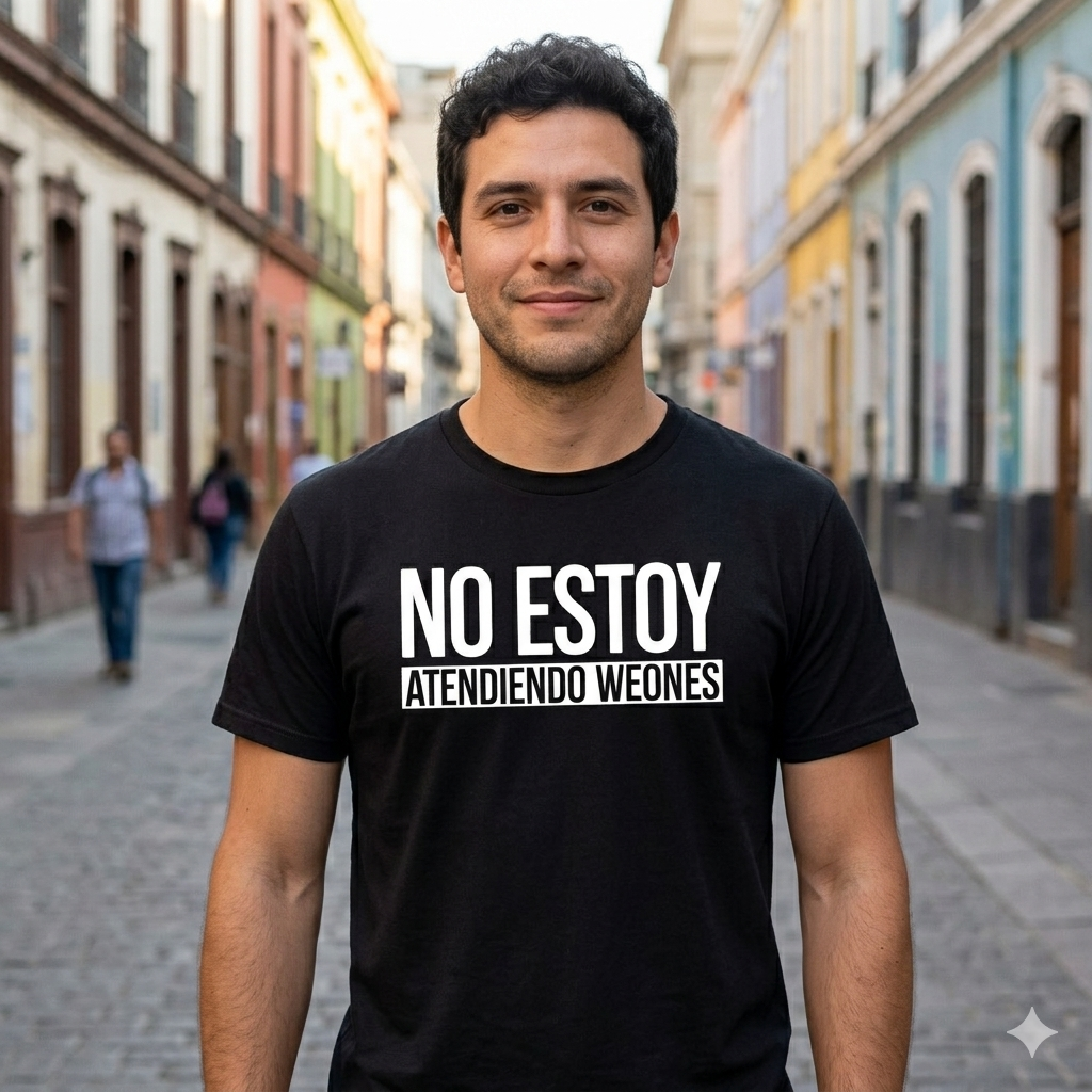 Polera Negra No Estoy Atendiendo Weones Estampada 100% Algodón estilo-2