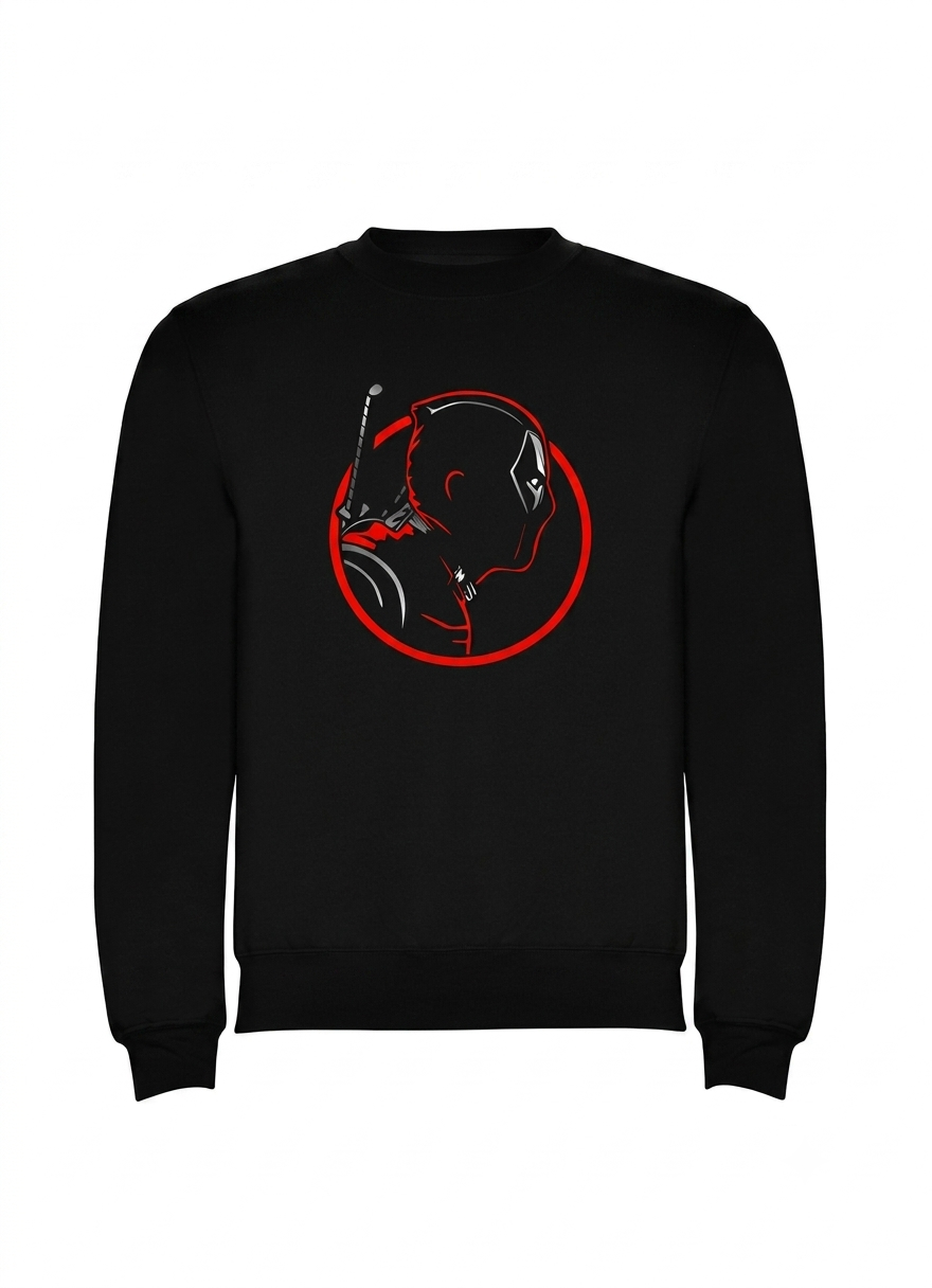 Polerón Negro Deadpool Circular Estampado Estilo Marvel-0