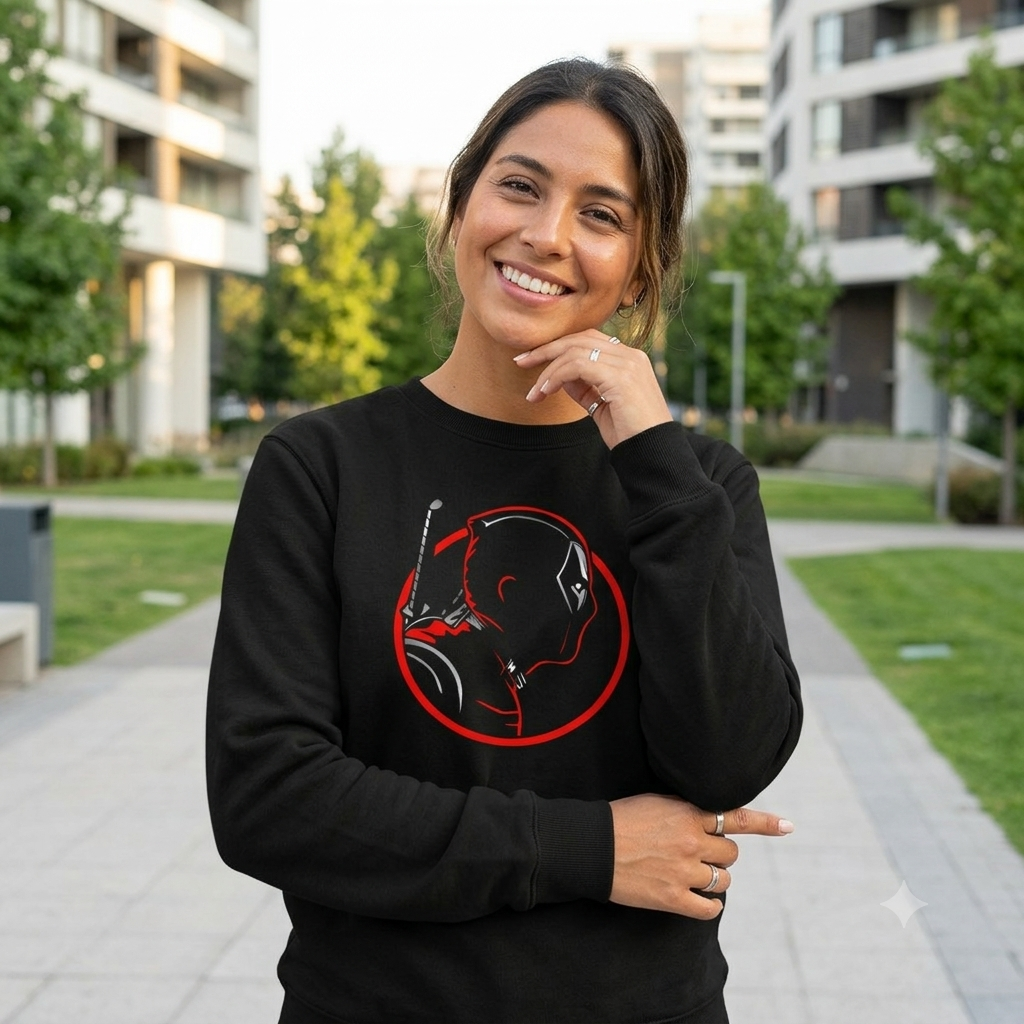 Polerón Negro Deadpool Circular Estampado Estilo Marvel-3
