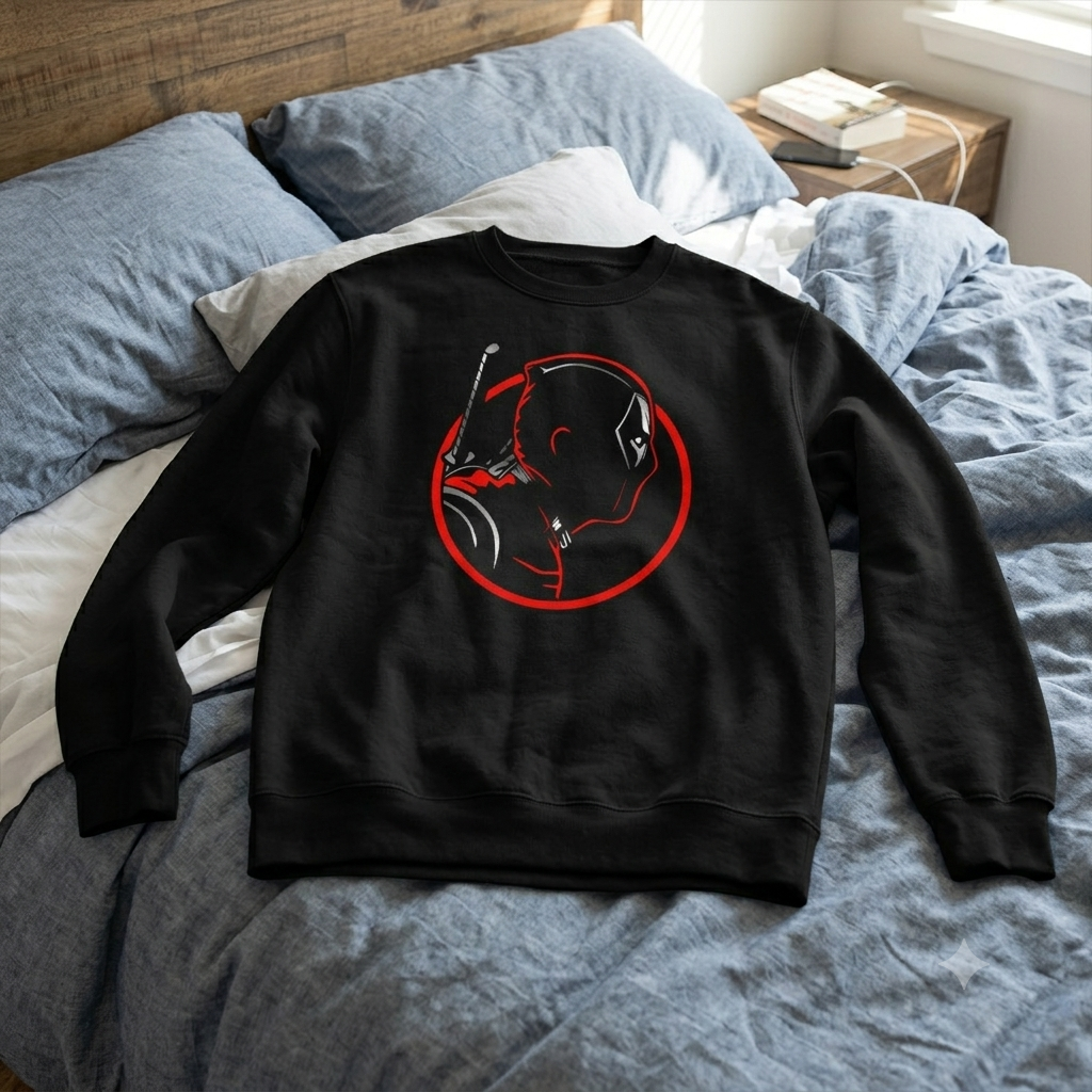 Polerón Negro Deadpool Circular Estampado Estilo Marvel-4