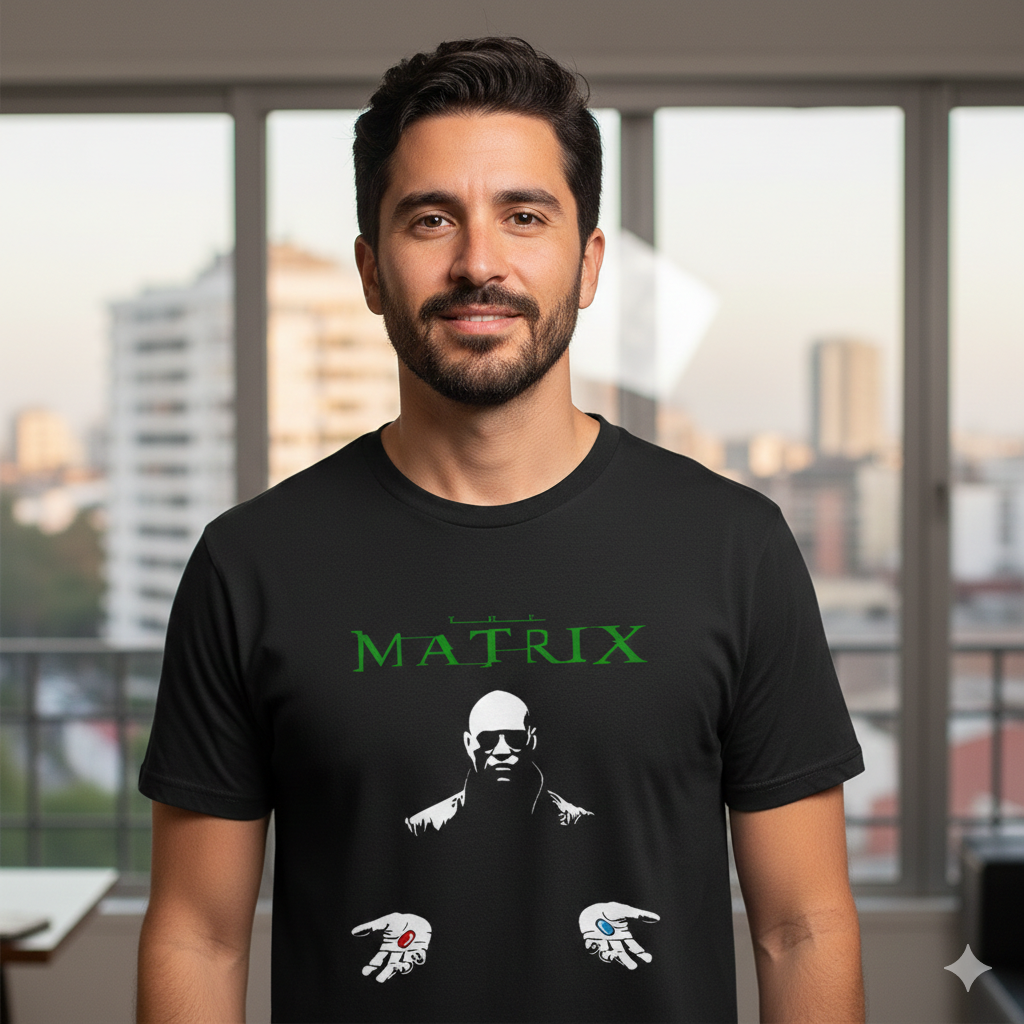 Polera Negra Matrix Píldoras Morfeo Estampada 100% Algodón Estilo Cine-2