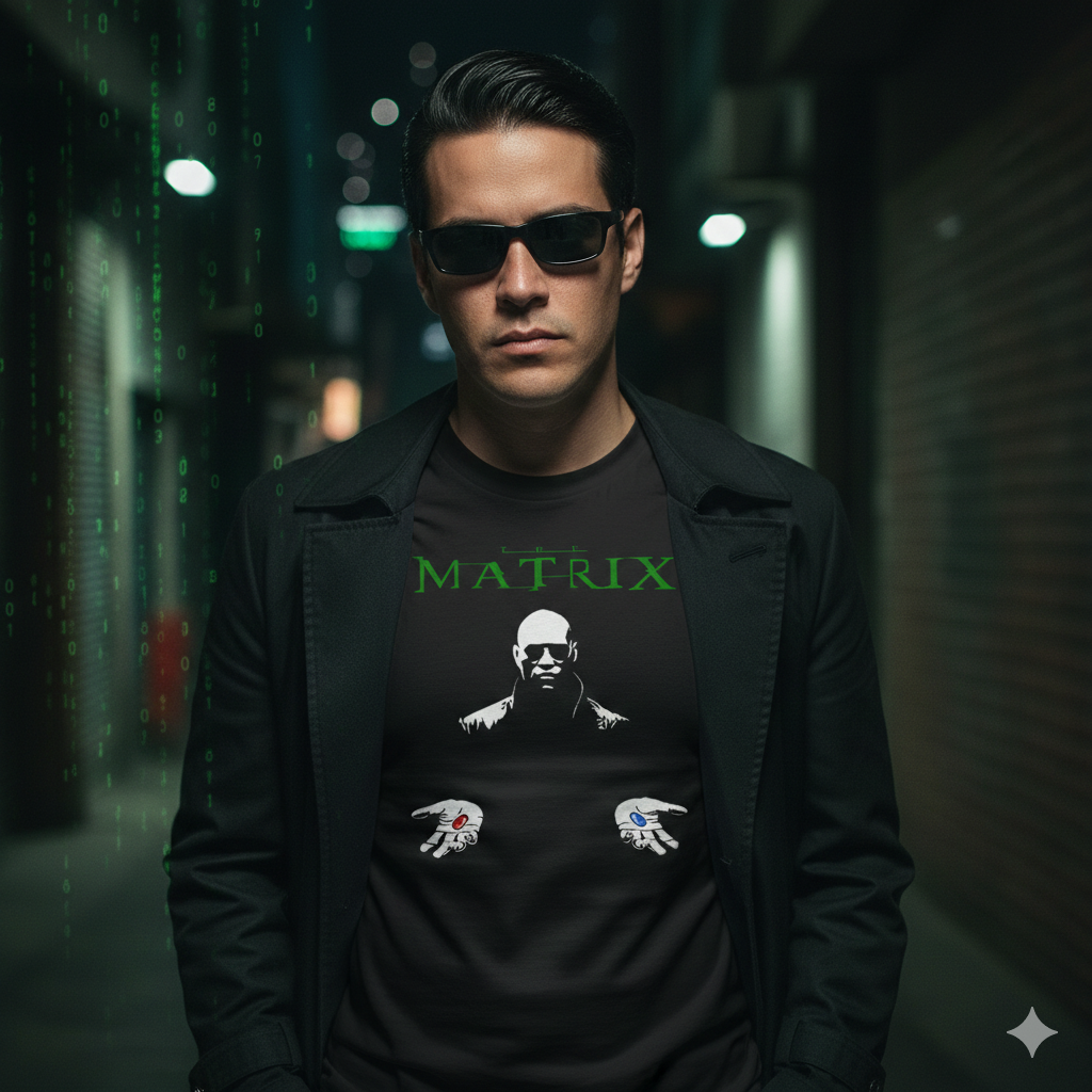 Polera Negra Matrix Píldoras Morfeo Estampada 100% Algodón Estilo Cine-4