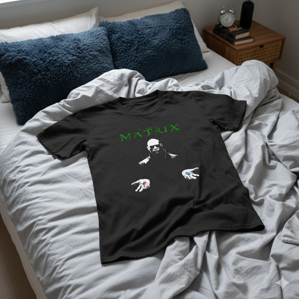 Polera Negra Matrix Píldoras Morfeo Estampada 100% Algodón Estilo Cine-6