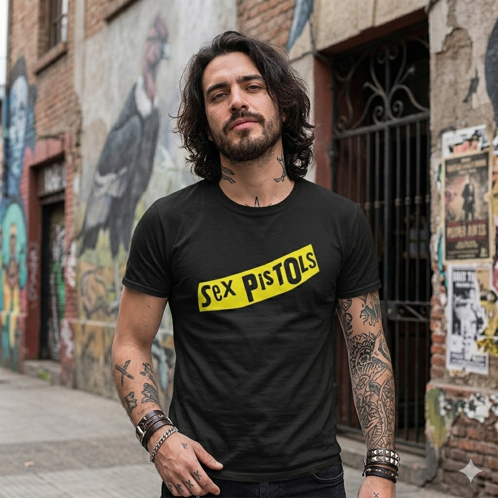 Polera Negra Sex Pistols yellow Estampada 100% Algodón Estilo Punk Rock-2