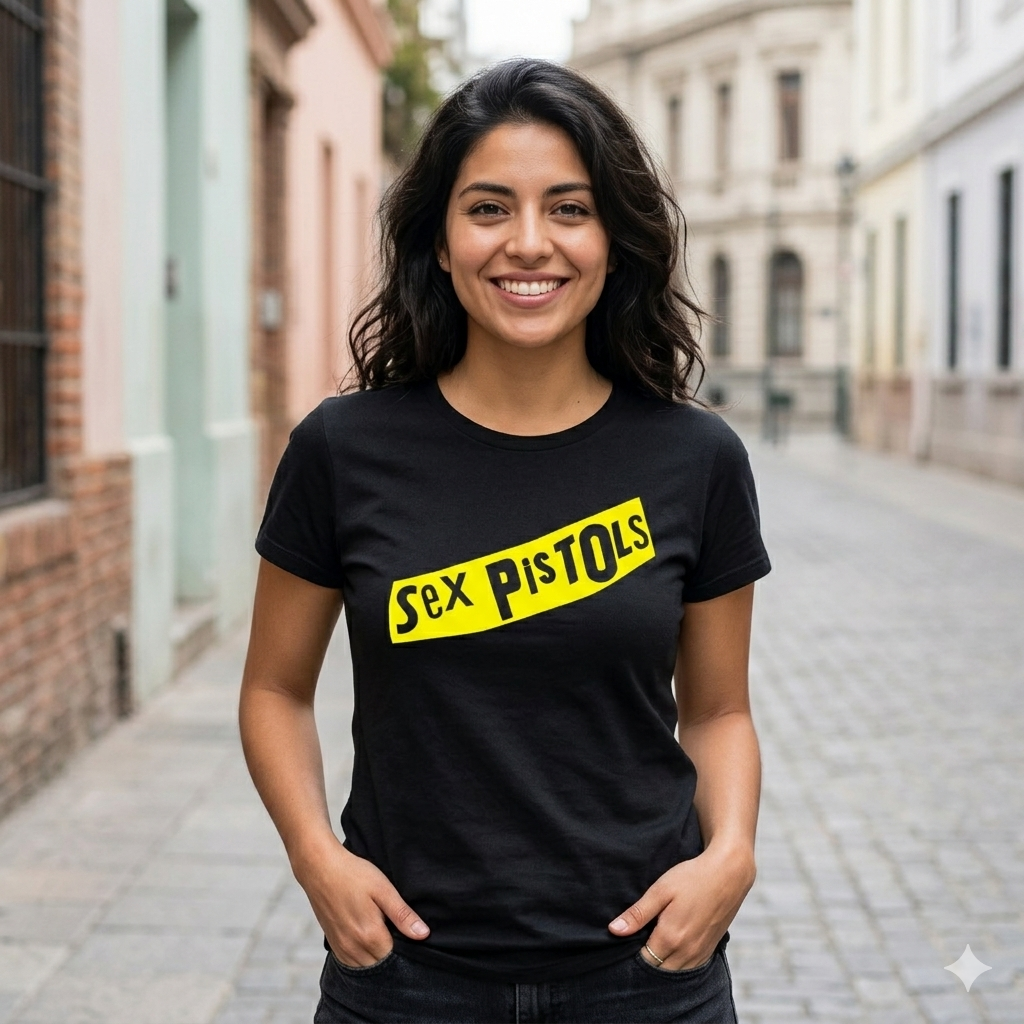 Polera Negra Sex Pistols yellow Estampada 100% Algodón Estilo Punk Rock-3