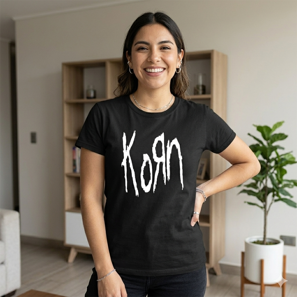 Polera Negra KoRn Logo Estampada 100% Algodón Estilo Rock Nu Metal-3