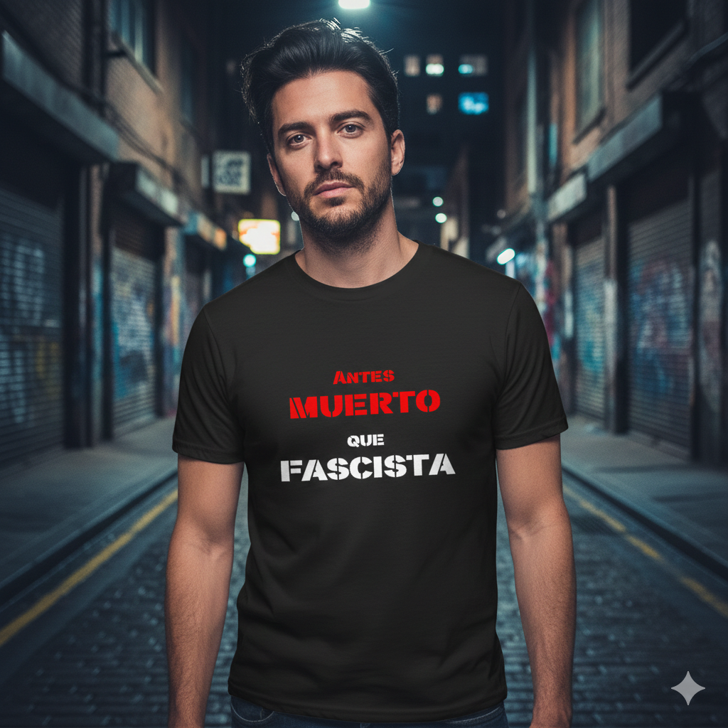 Polera Negra Antes Muerto Que Fascista Estampada 100% Algodón estilo imponente-2