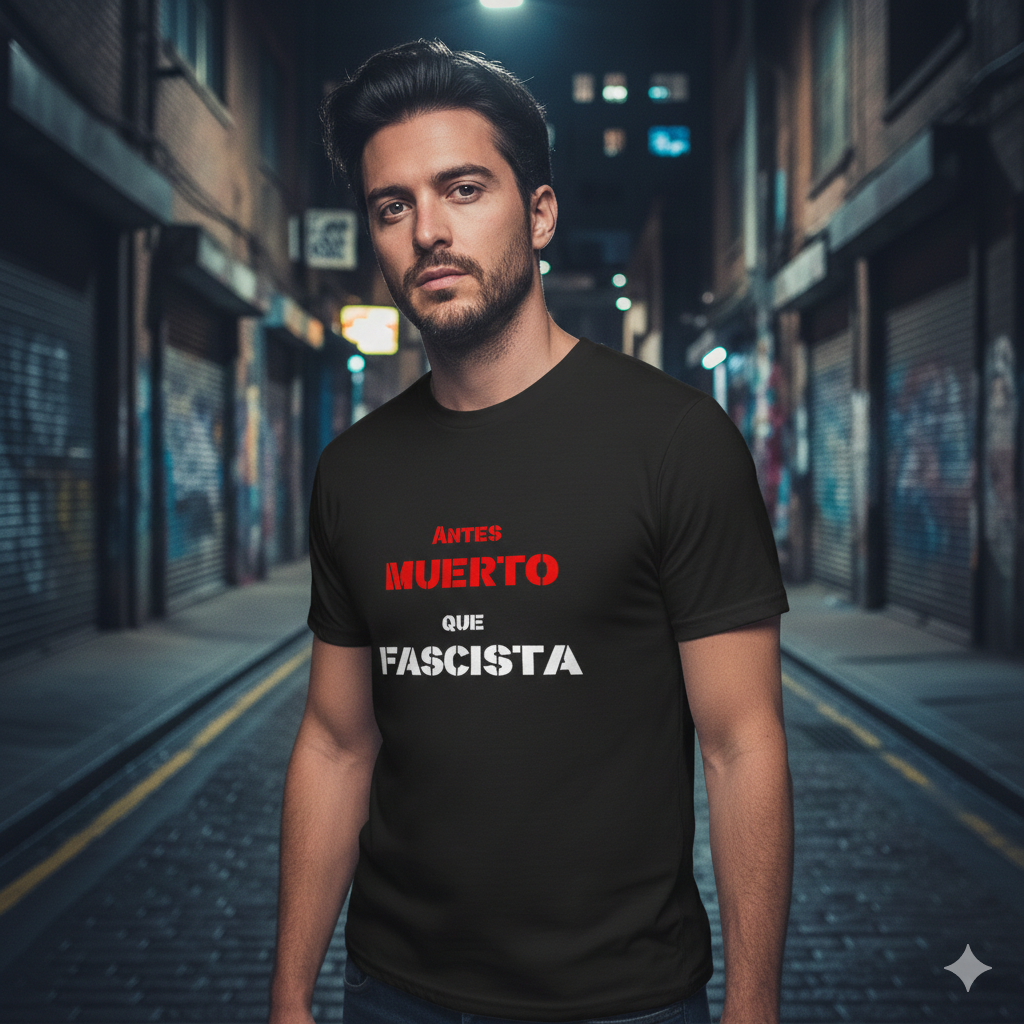 Polera Negra Antes Muerto Que Fascista Estampada 100% Algodón estilo imponente-3