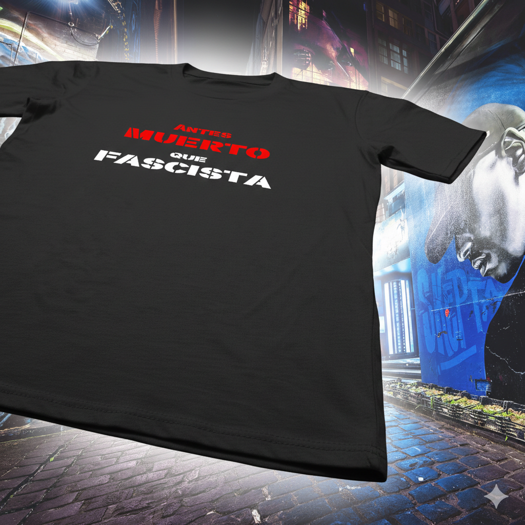 Polera Negra Antes Muerto Que Fascista Estampada 100% Algodón estilo imponente-4