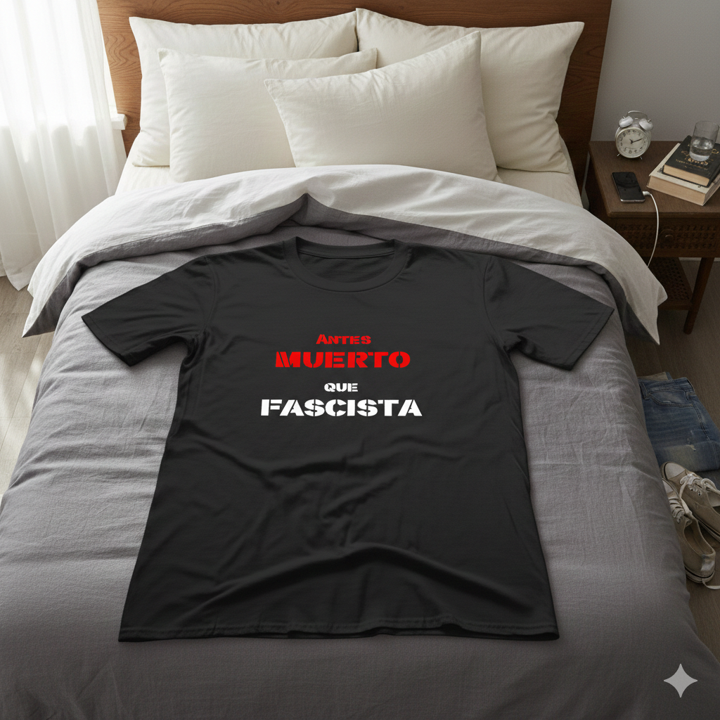 Polera Negra Antes Muerto Que Fascista Estampada 100% Algodón estilo imponente-5
