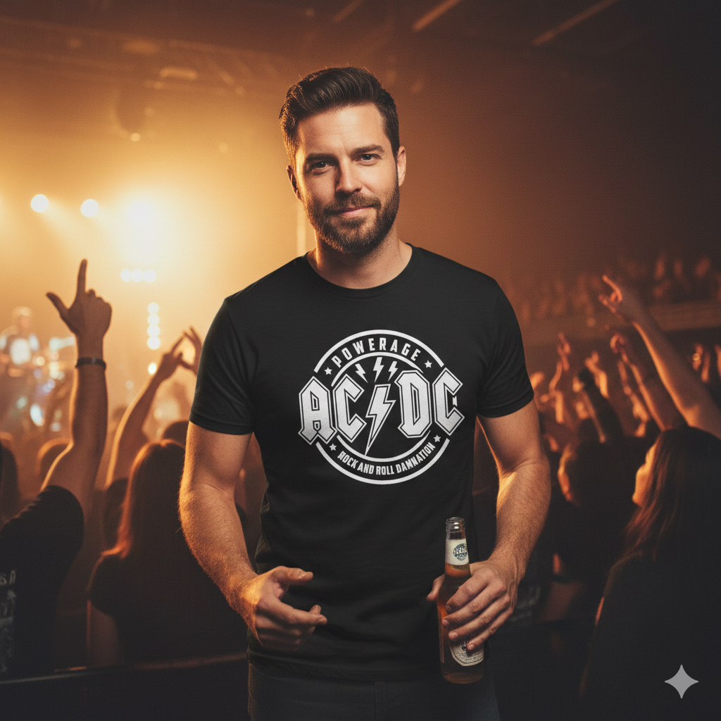 Polera Negra AC-DC Logo Circular Estampada 100% Algodón estilo Rock-2