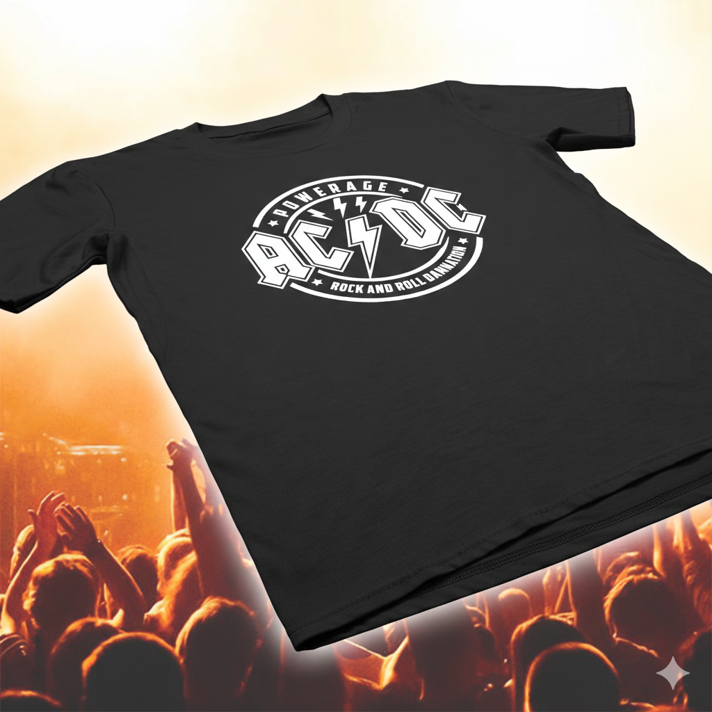 Polera Negra AC-DC Logo Circular Estampada 100% Algodón estilo Rock-5