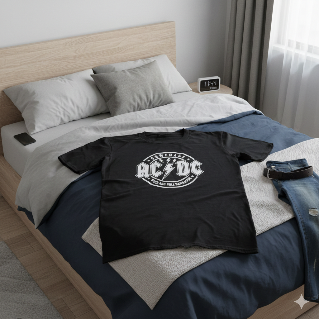 Polera Negra AC-DC Logo Circular Estampada 100% Algodón estilo Rock-6