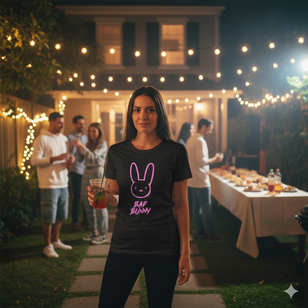 Polera Negra Bad Bunny Rosado - Estampada 100% Algodón estilo-2