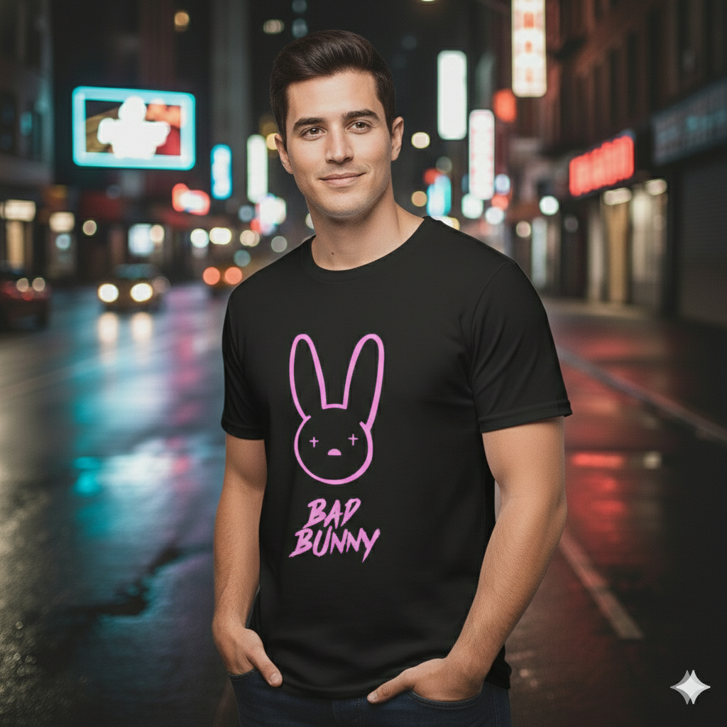 Polera Negra Bad Bunny Rosado - Estampada 100% Algodón estilo-3