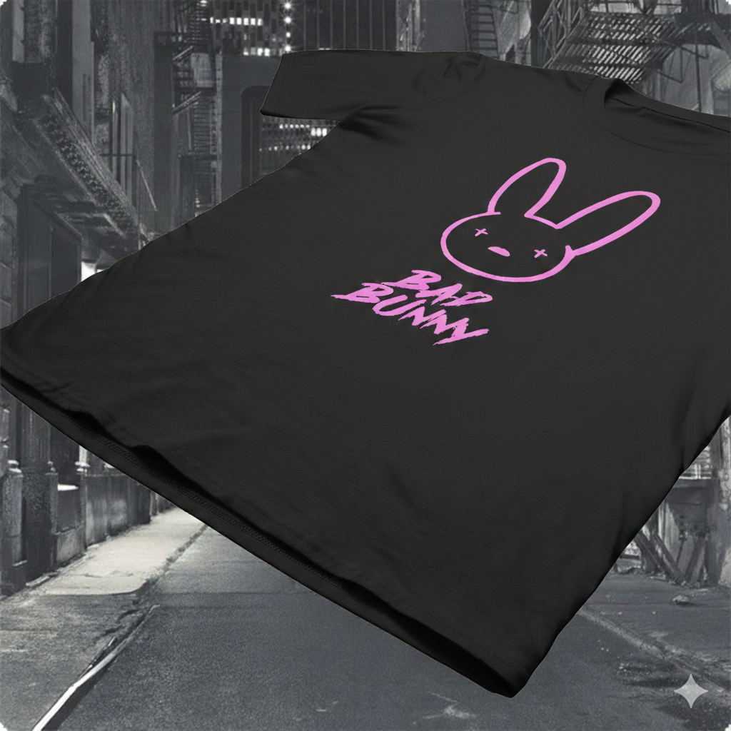Polera Negra Bad Bunny Rosado - Estampada 100% Algodón estilo-4