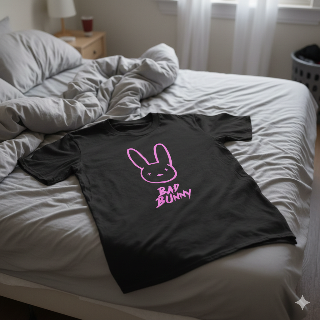 Polera Negra Bad Bunny Rosado - Estampada 100% Algodón estilo-5