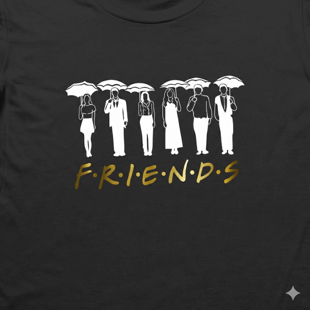 Polera Negra Serie Friends en Dorado Estampada 100% Algodón Estilo-1