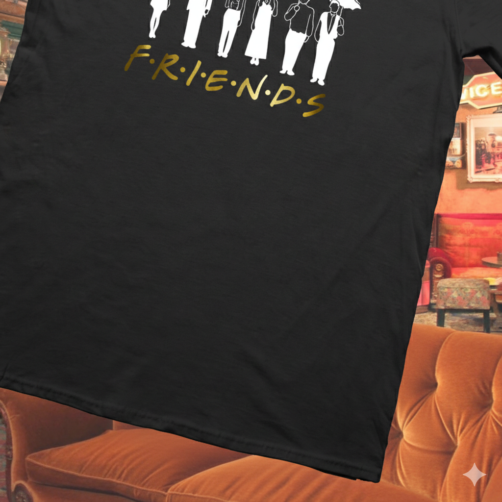 Polera Negra Serie Friends en Dorado Estampada 100% Algodón Estilo-5