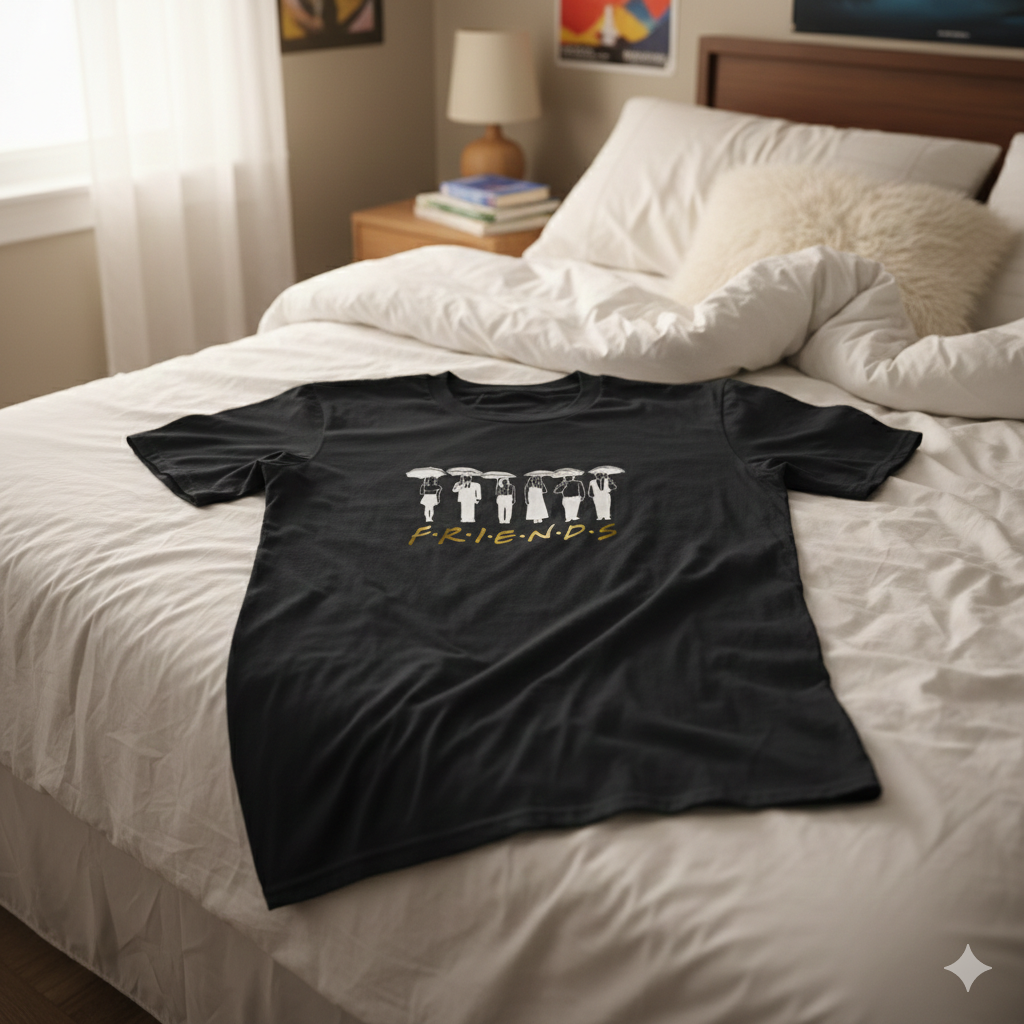 Polera Negra Serie Friends en Dorado Estampada 100% Algodón Estilo-6