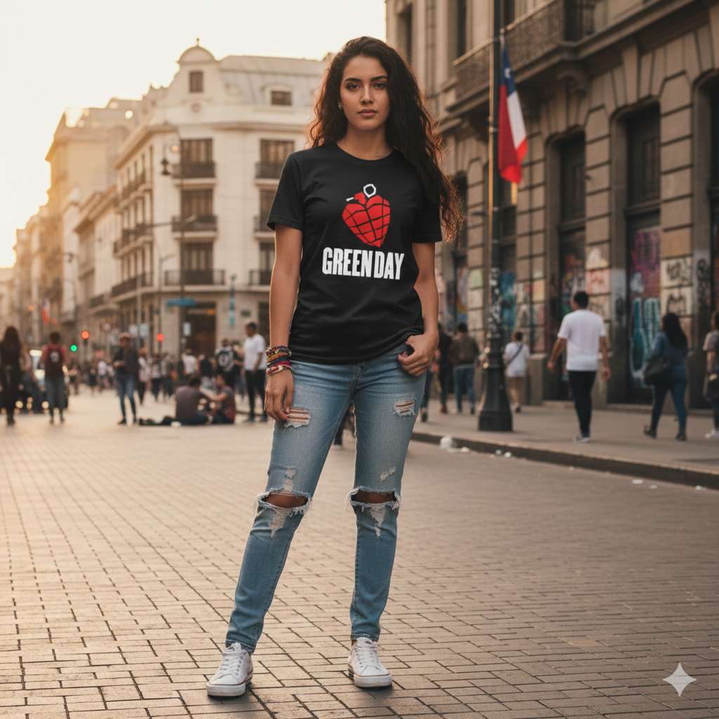 Polera Negra Green Day - American Idiot / Estampada 100% Algodón Estilo Rock-3