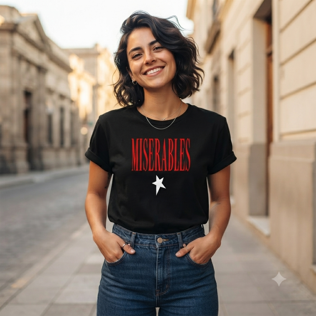 Polera Negra Miserables Estampada 100% Algodón Estilo Punk Rock-3