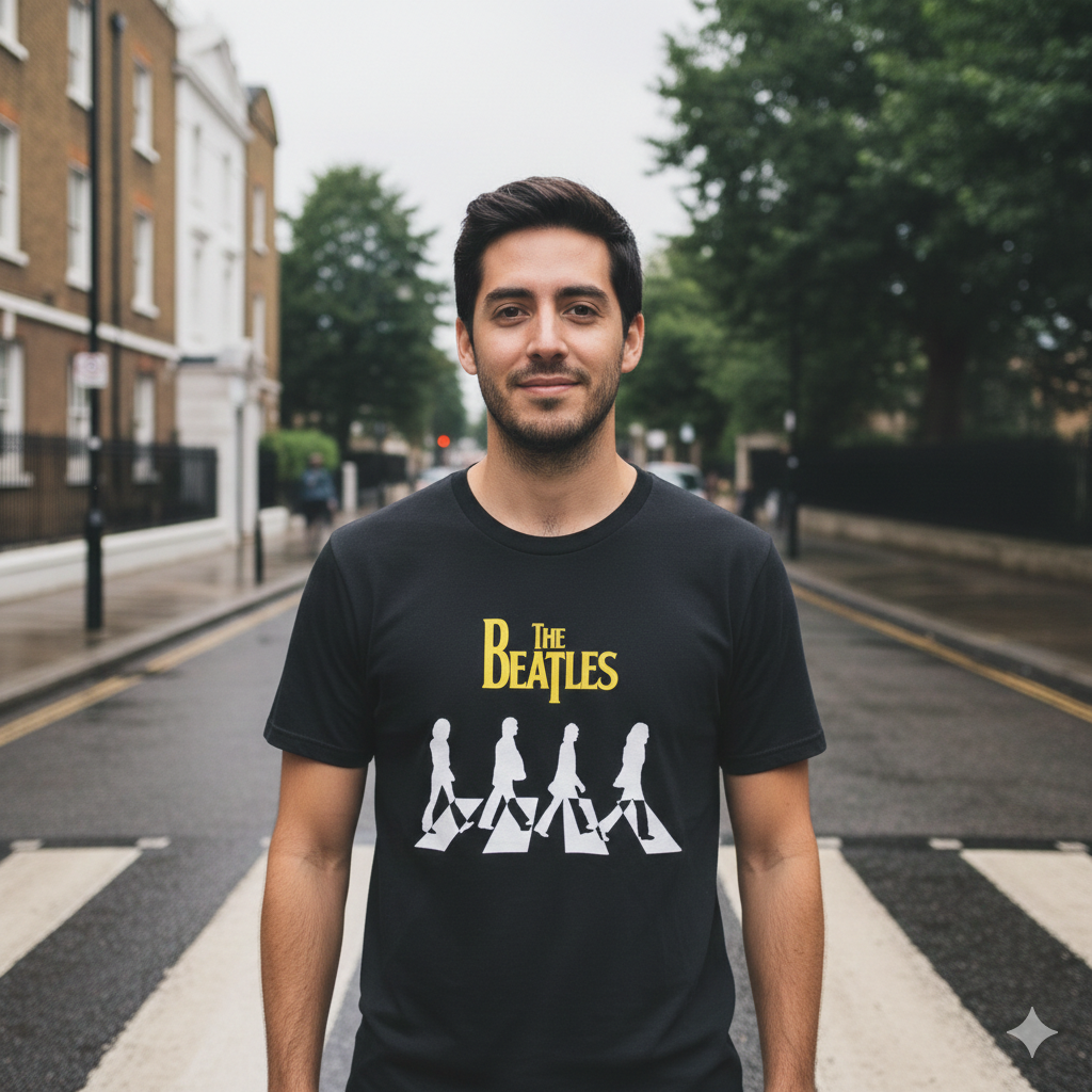 Polera Negra The Beatles Abbey Road Estampada 100% Algodón Estilo Music-2