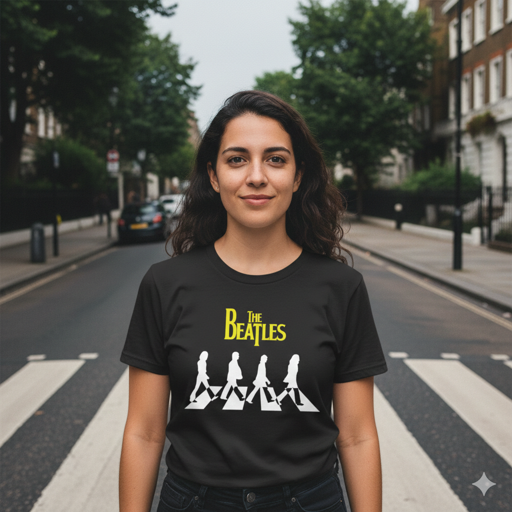 Polera Negra The Beatles Abbey Road Estampada 100% Algodón Estilo Music-3