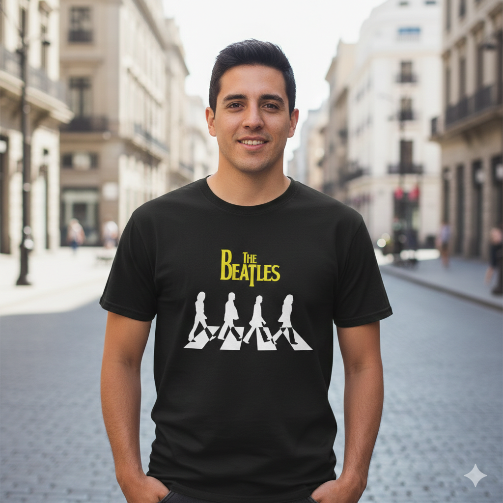 Polera Negra The Beatles Abbey Road Estampada 100% Algodón Estilo Music-4