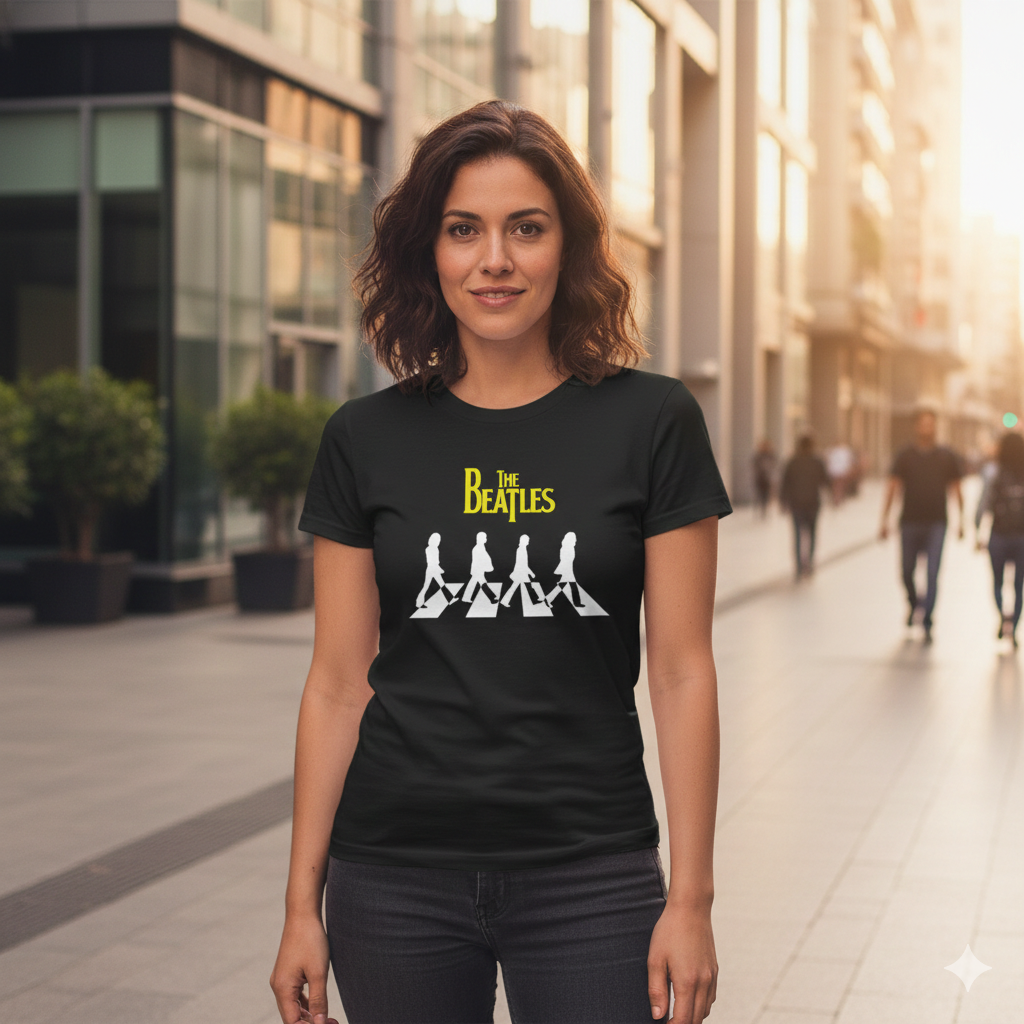 Polera Negra The Beatles Abbey Road Estampada 100% Algodón Estilo Music-5