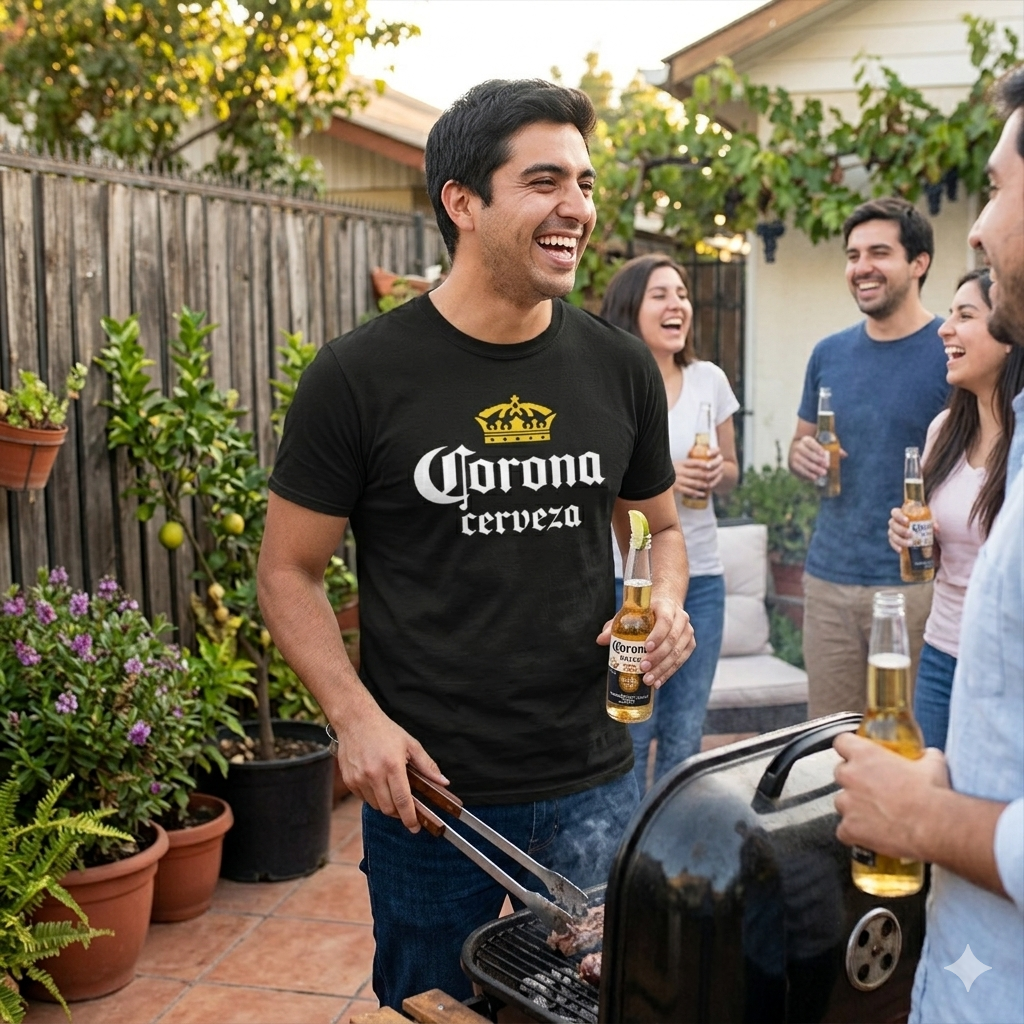 Polera Negra Cerveza Corona Estampada 100% Algodón Estilo Urbano-2