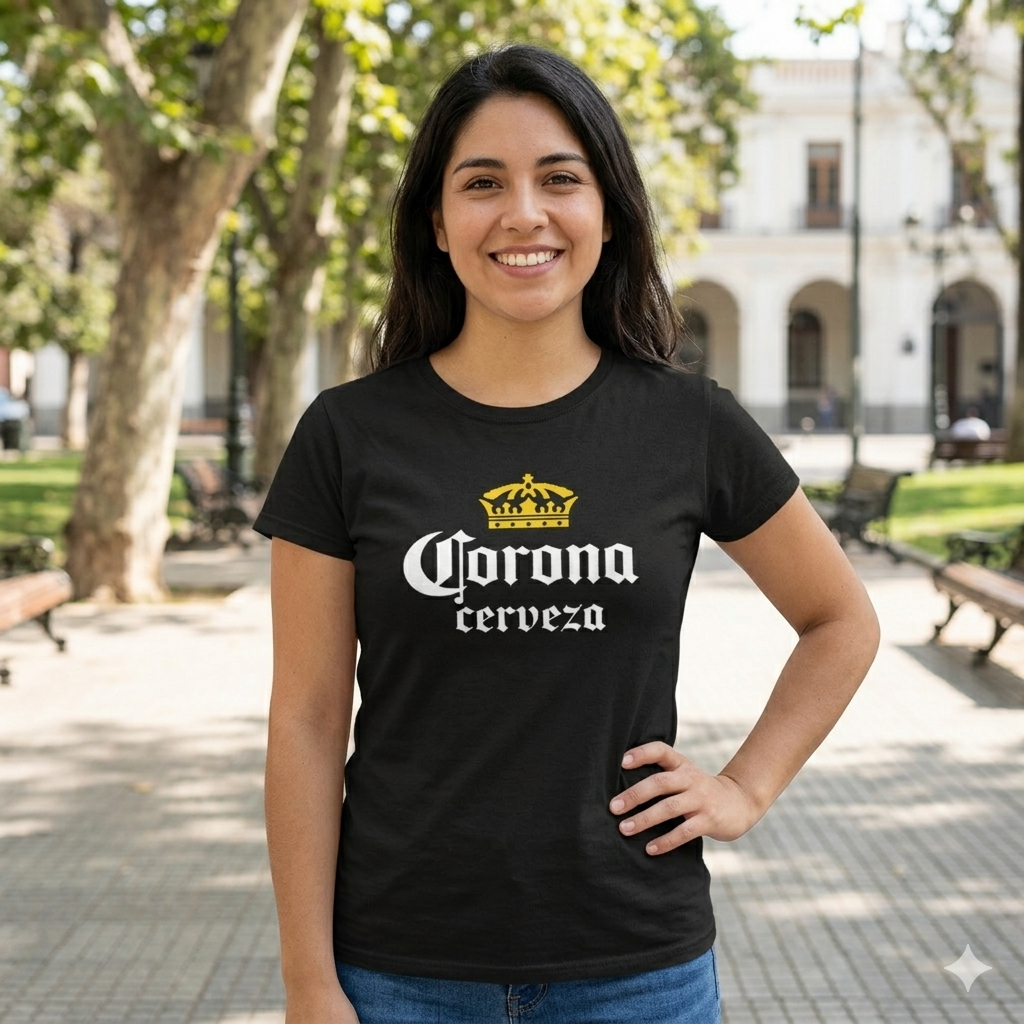 Polera Negra Cerveza Corona Estampada 100% Algodón Estilo Urbano-3