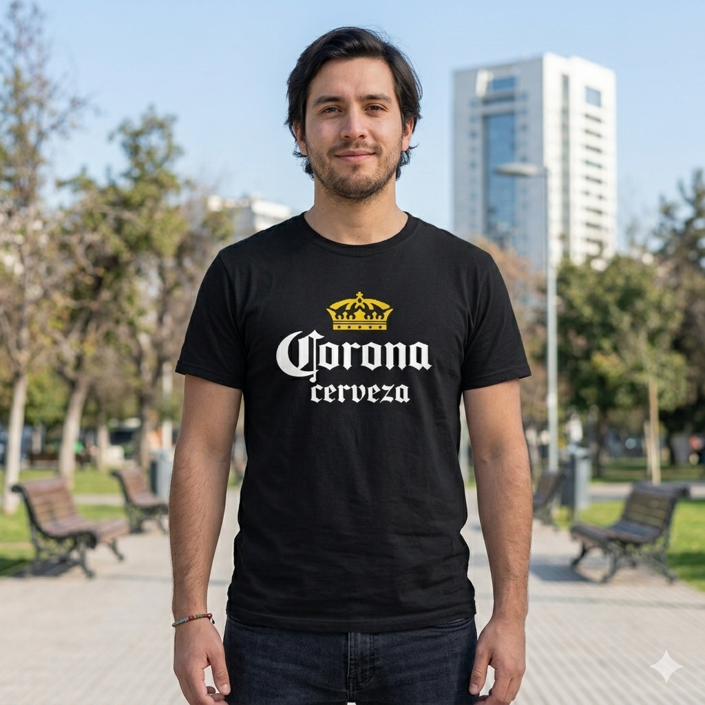 Polera Negra Cerveza Corona Estampada 100% Algodón Estilo Urbano-4