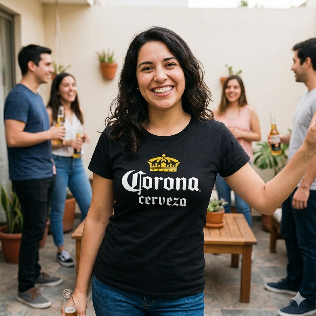 Polera Negra Cerveza Corona Estampada 100% Algodón Estilo Urbano-5