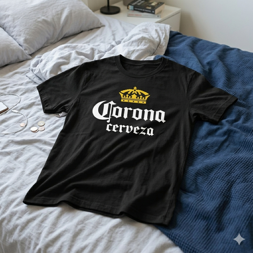 Polera Negra Cerveza Corona Estampada 100% Algodón Estilo Urbano-6