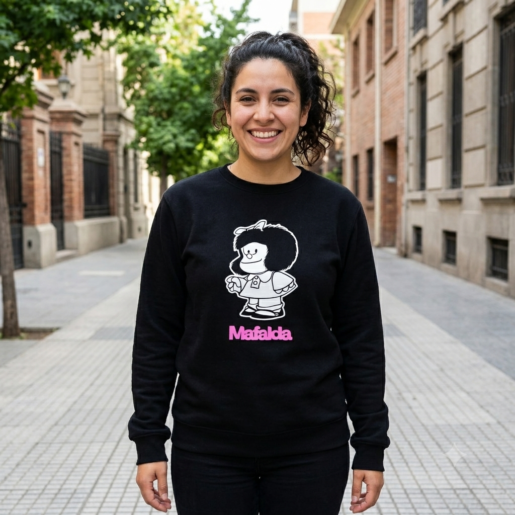 Polerón Negro Mafalda en Rosado Estampado Estilo Vintage-2