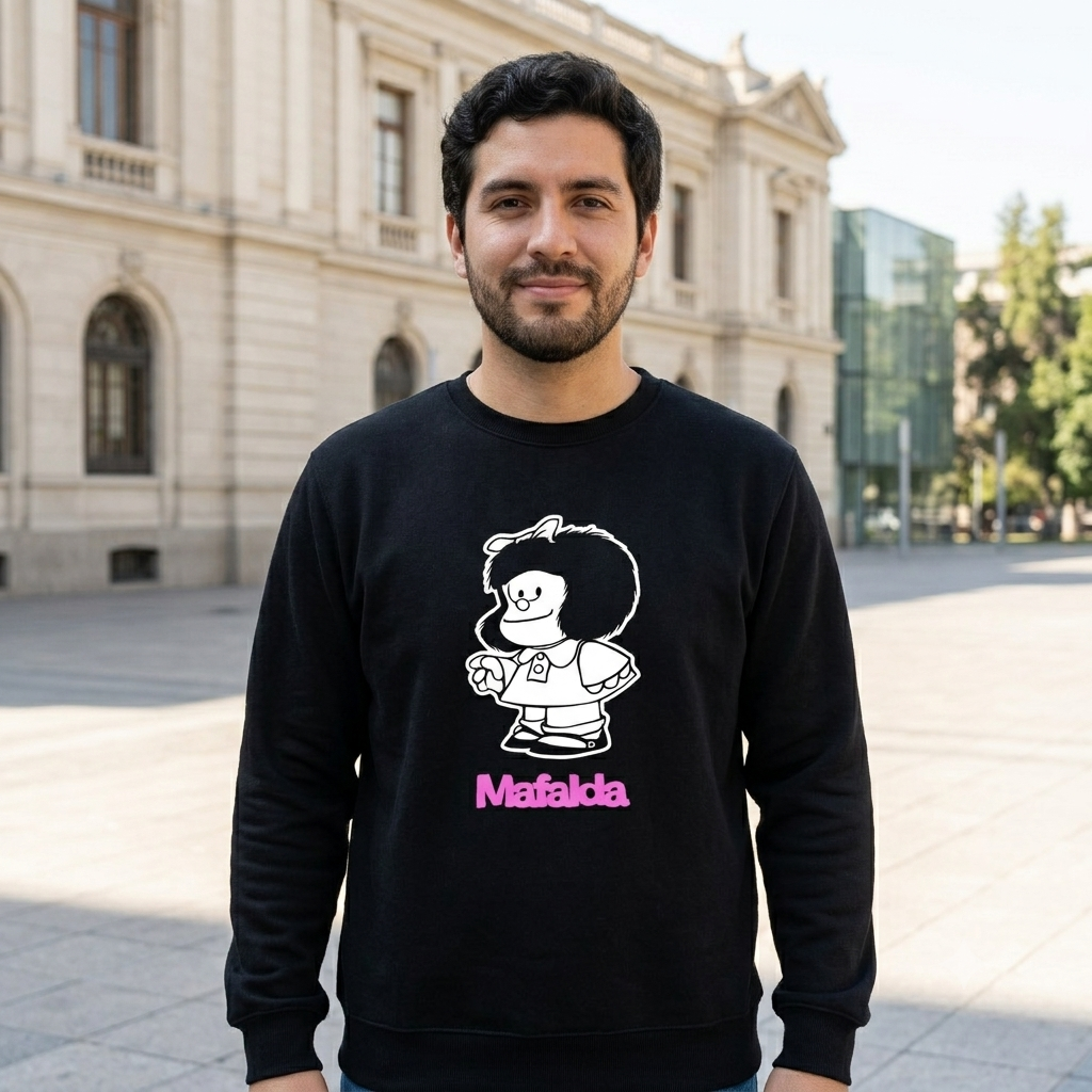Polerón Negro Mafalda en Rosado Estampado Estilo Vintage-3