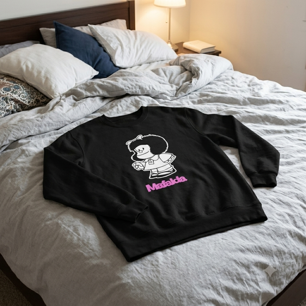 Polerón Negro Mafalda en Rosado Estampado Estilo Vintage-4