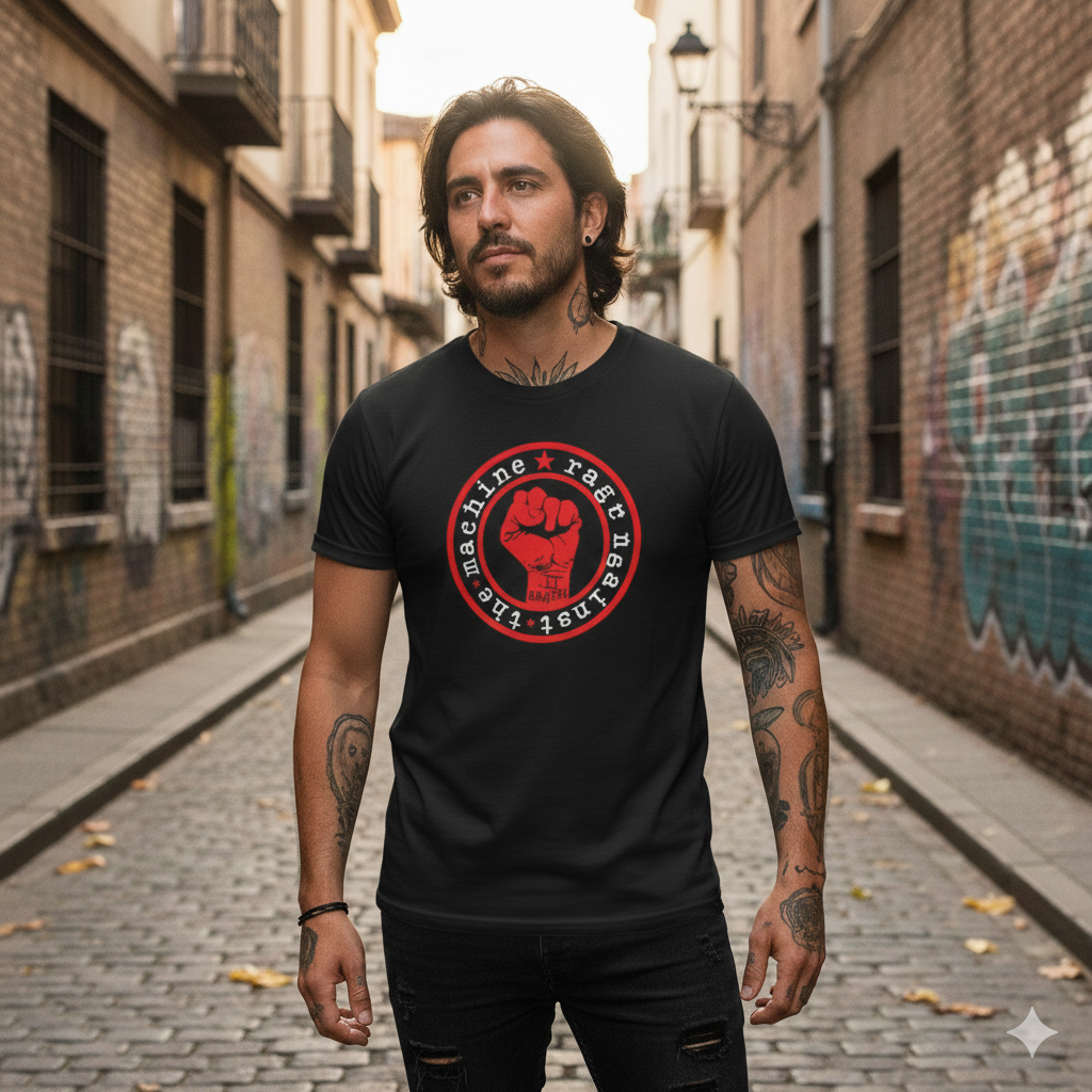 Polera Negra Rage Against the Machine Circular Estampada 100% Algodón Estilo-2