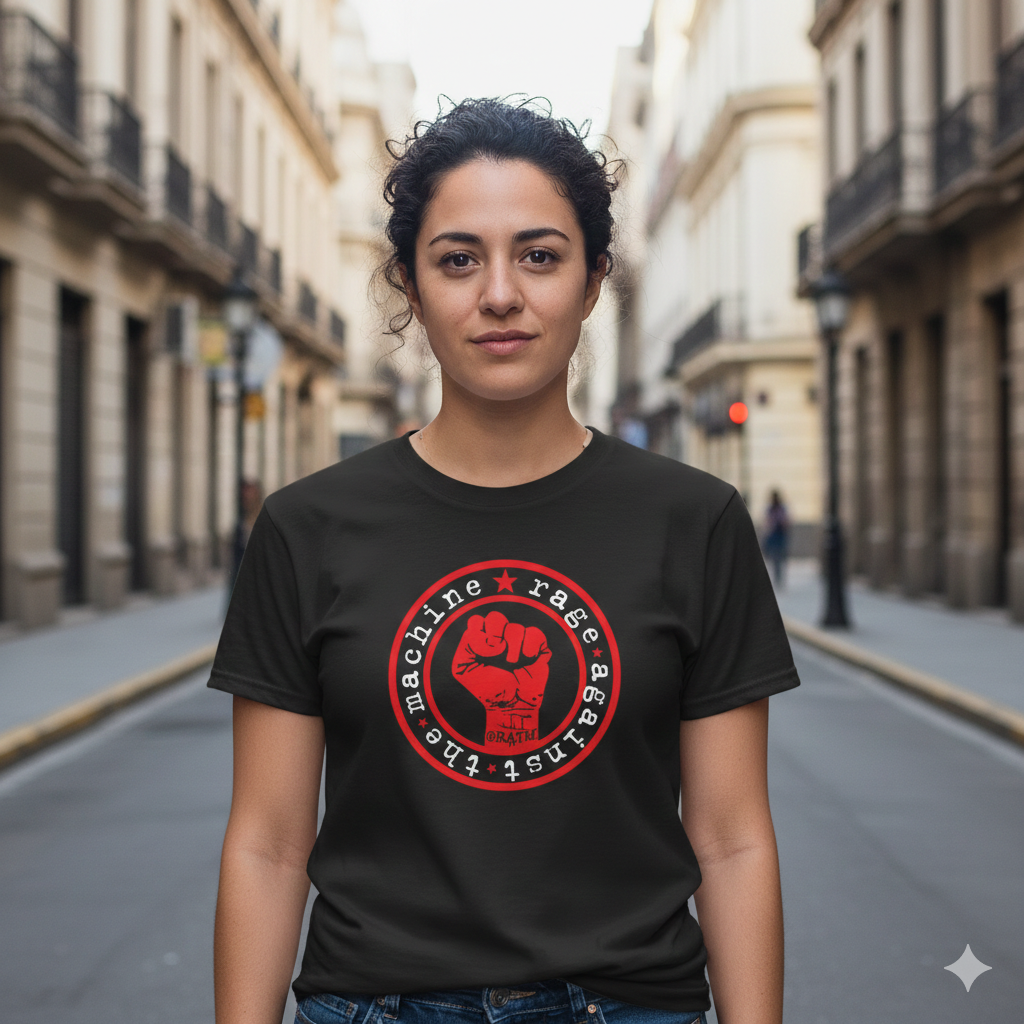Polera Negra Rage Against the Machine Circular Estampada 100% Algodón Estilo-3