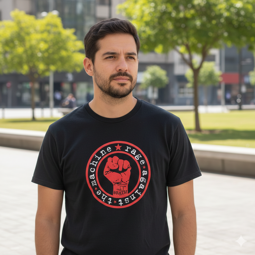 Polera Negra Rage Against the Machine Circular Estampada 100% Algodón Estilo-4
