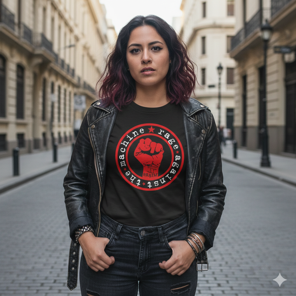 Polera Negra Rage Against the Machine Circular Estampada 100% Algodón Estilo-5