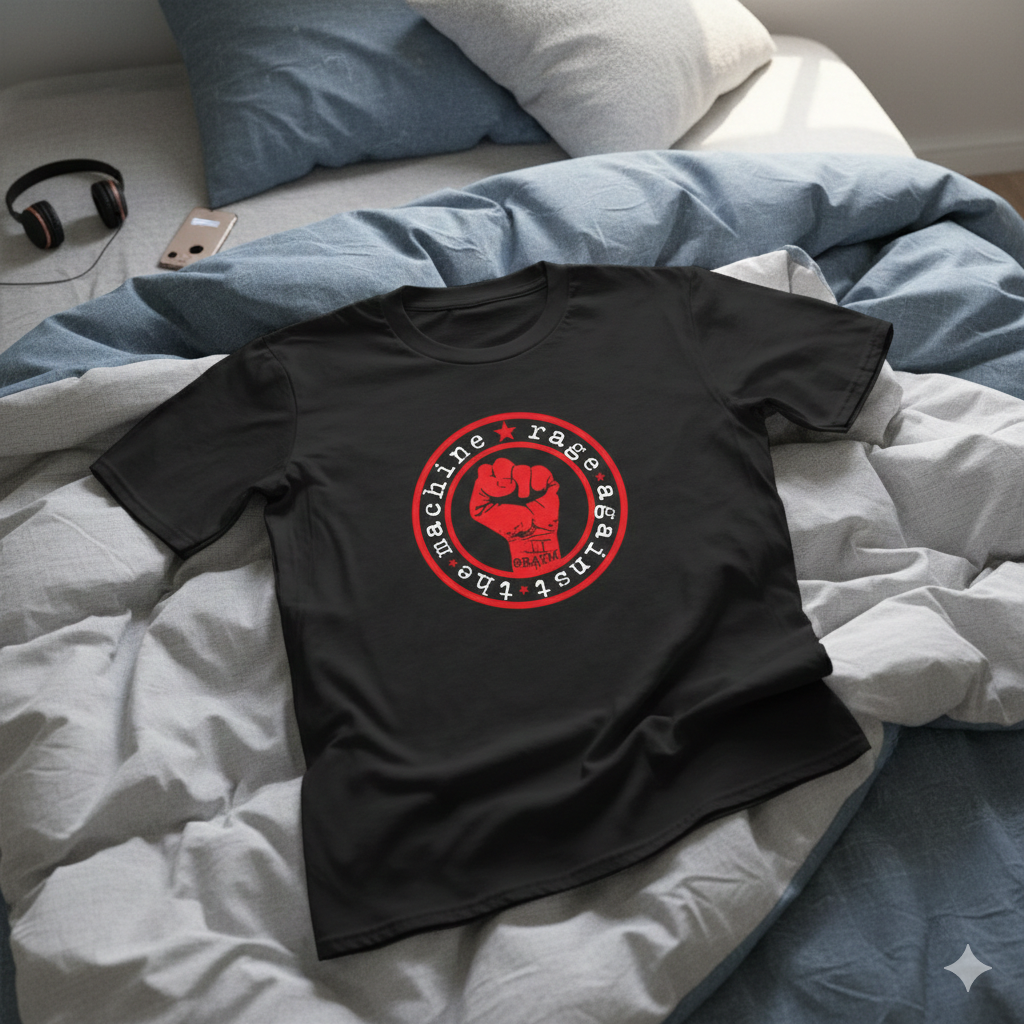 Polera Negra Rage Against the Machine Circular Estampada 100% Algodón Estilo-6