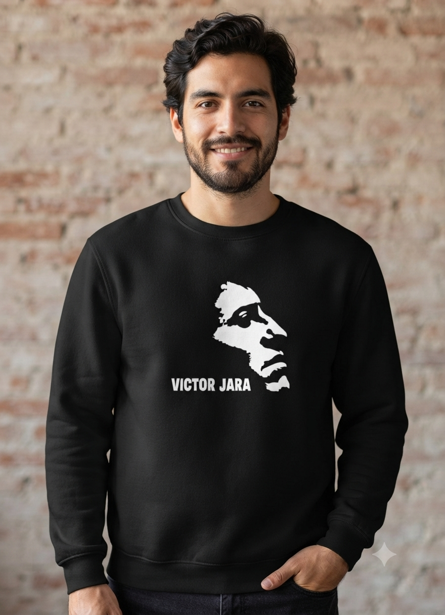 Polerón Negro Víctor Jara silueta Estampado Estilo Presente!-2