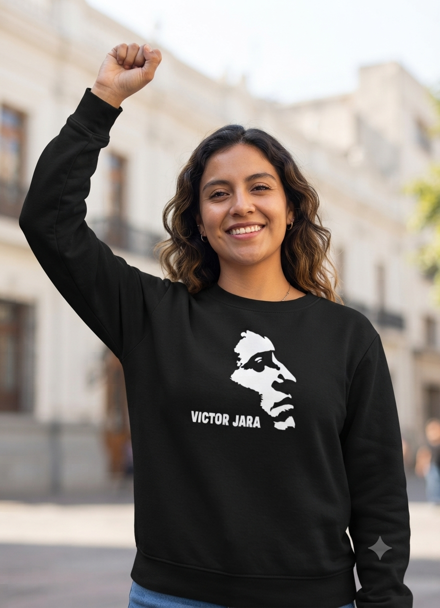Polerón Negro Víctor Jara silueta Estampado Estilo Presente!-3
