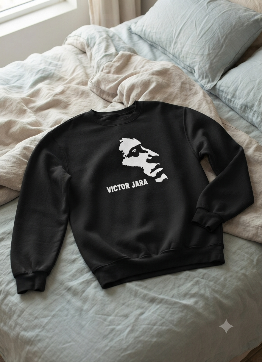 Polerón Negro Víctor Jara silueta Estampado Estilo Presente!-4